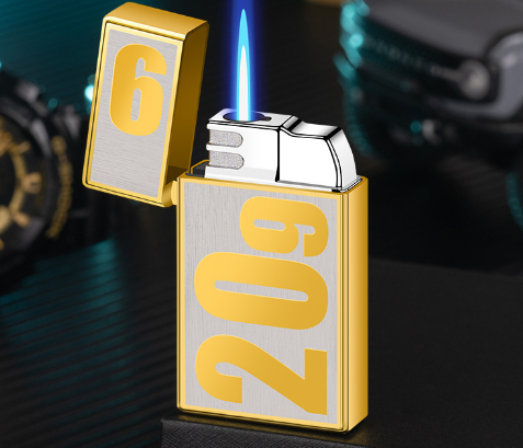 High-pressure jet two-color windproof direct blue flame creative personality trend inflatable lighte