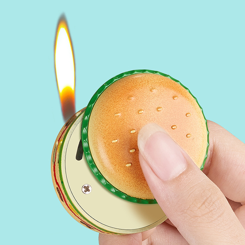 Metal mini hamburger side-sliding diagonal open flame mini lighter