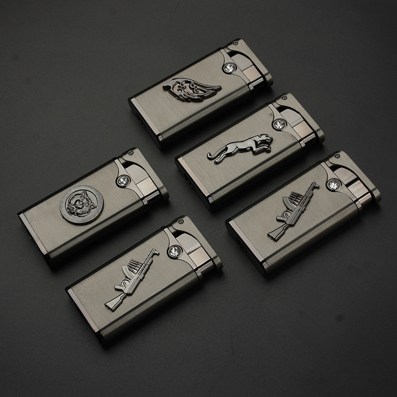 Three-dimensional relief pattern inflatable windproof direct blue flame metal lighter cross-border