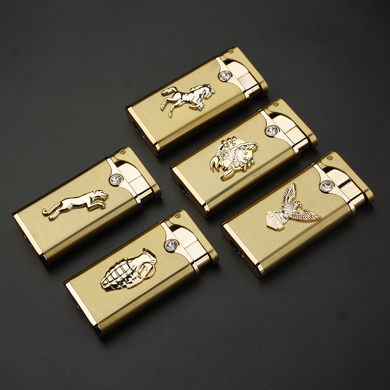 Three-dimensional relief pattern inflatable windproof direct blue flame metal lighter cross-border