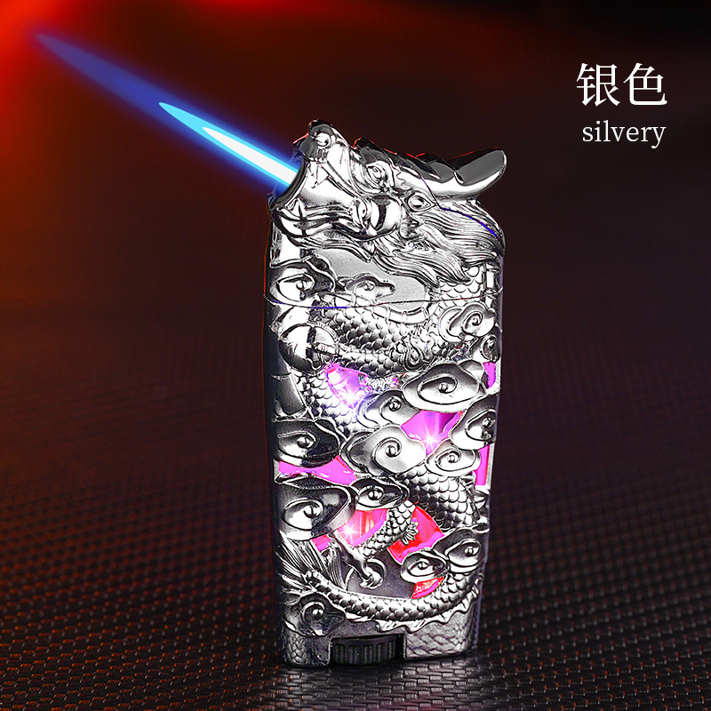 Jingdian three-dimensional Shenlong inflatable lighter straight to blue flame windproof lighter 