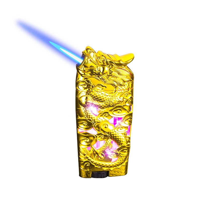 Jingdian three-dimensional Shenlong inflatable lighter straight to blue flame windproof lighter 