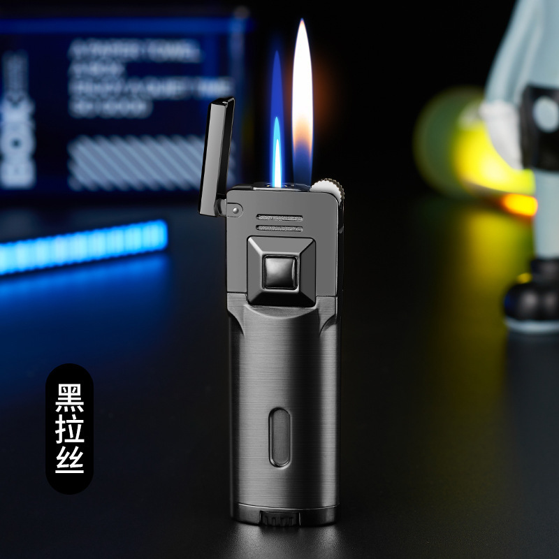 Fashionable gradient double fire conversion inflatable lighter straight to windproof