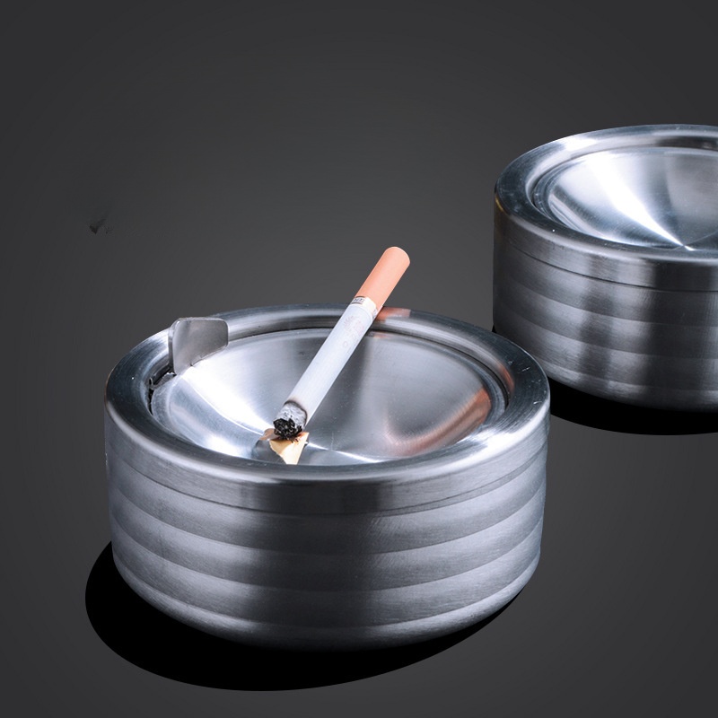 Stainless steel round anti-fall bedroom ashtray office bar thickened cover vintage ashtray wholesale