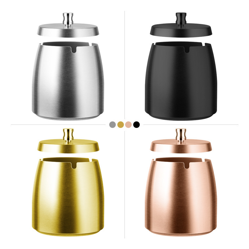 Metal stainless steel ashtray with cover creative household KTV bar anti-fly ash cup cone ash tray