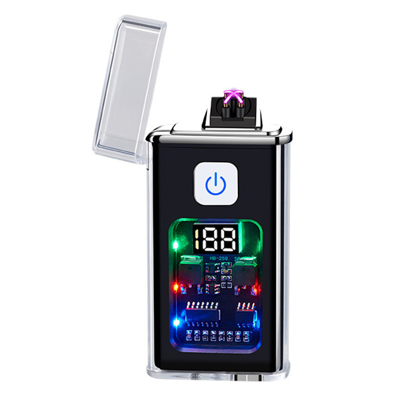 High transparent plastic case charging dual arc touch sensing lighter digital power display