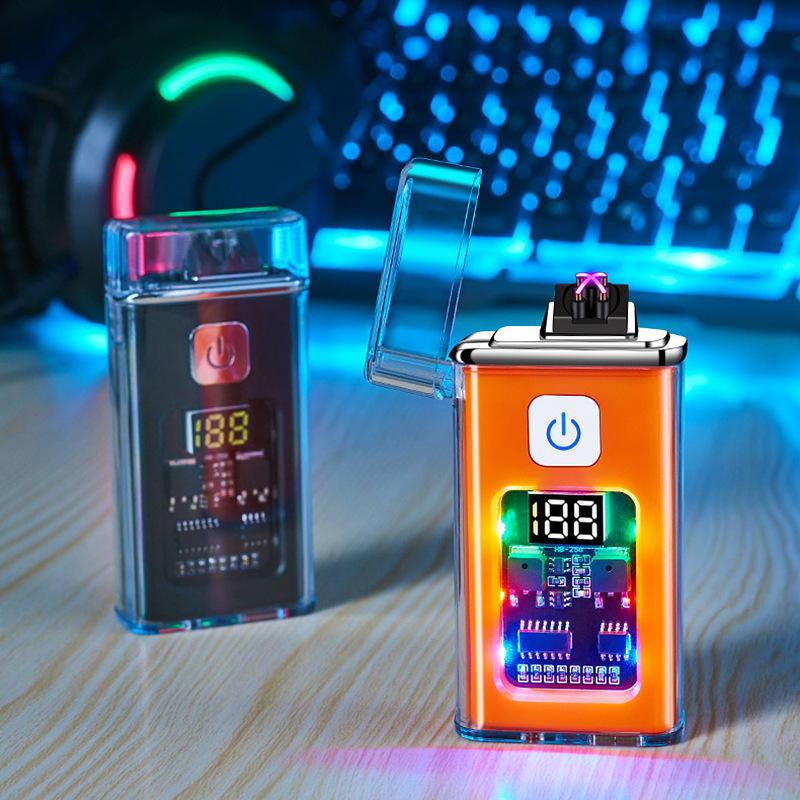 High transparent plastic case charging dual arc touch sensing lighter digital power display
