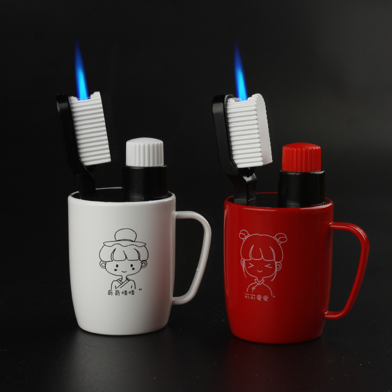Tea cup toothbrush lighter inflatable direct windproof creative personalized mini cup