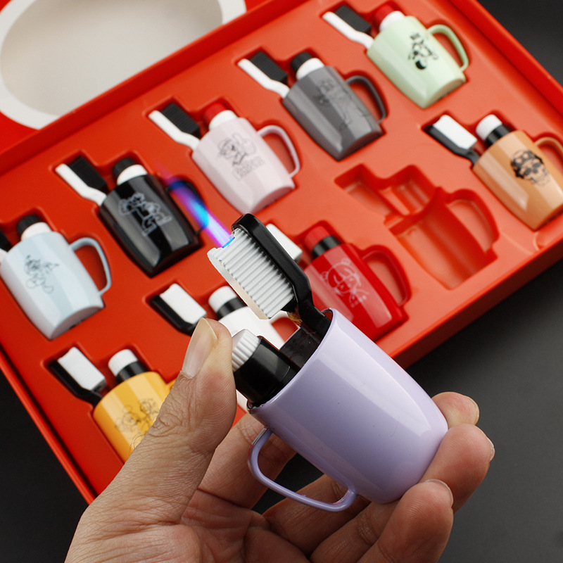 Tea cup toothbrush lighter inflatable direct windproof creative personalized mini cup