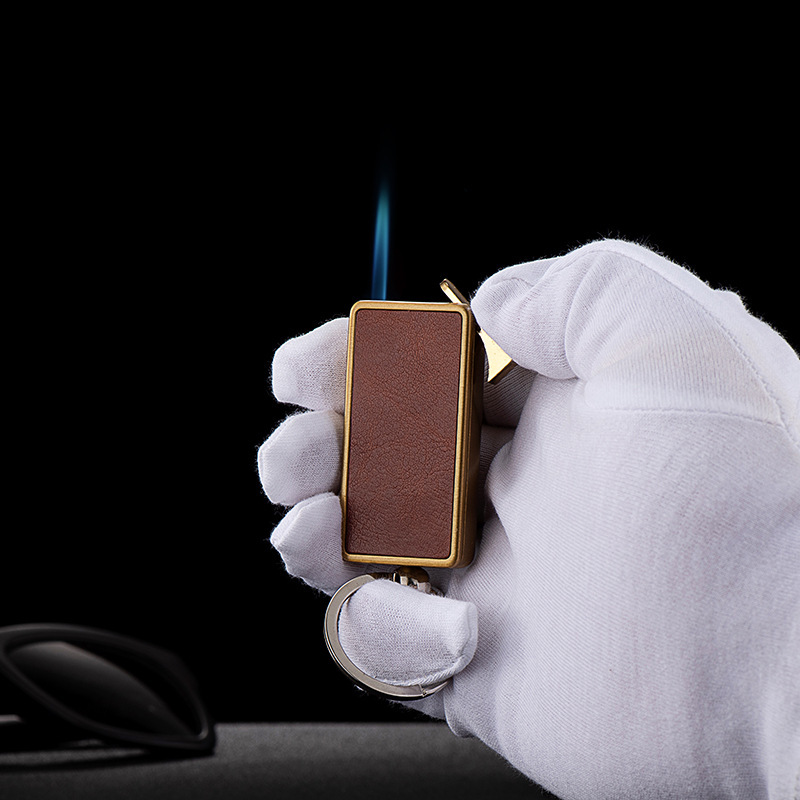 Keychain pendant metal leather windproof lighter personalized direct inflatable lighter wholesale