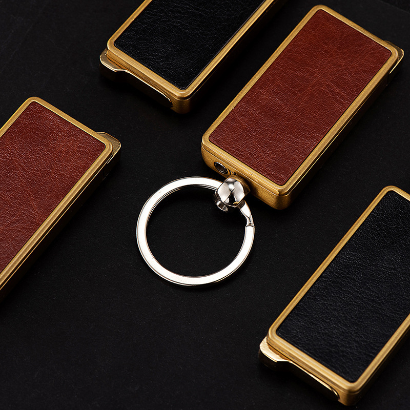 Keychain pendant metal leather windproof lighter personalized direct inflatable lighter wholesale