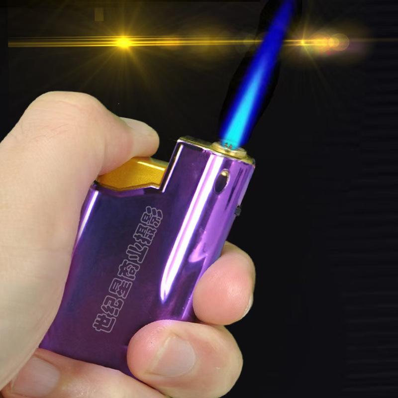 Short metal lighter custom advertising logo windproof blue flame direct impulse laser engraving