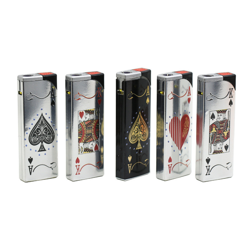 Metal direct rush lighter Blue fire windproof direct rush lighter Moxibustion lighter Poker pattern