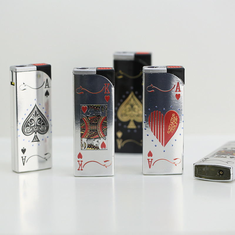 Metal direct rush lighter Blue fire windproof direct rush lighter Moxibustion lighter Poker pattern