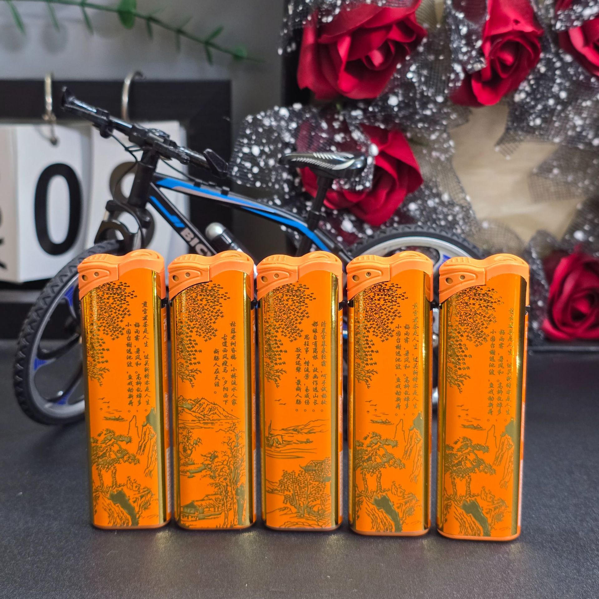 Windproof direct blue flame lighter wholesale inflatable metal integrated advertising lighter