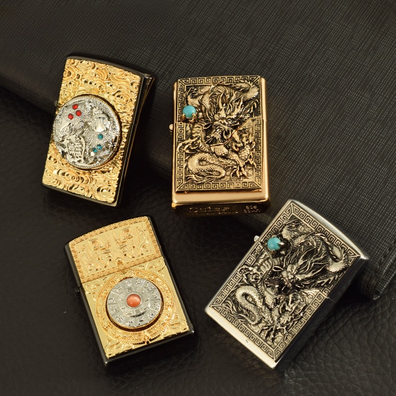 Kerosene lighter Metal three-dimensional relief retro creative lighter wholesale