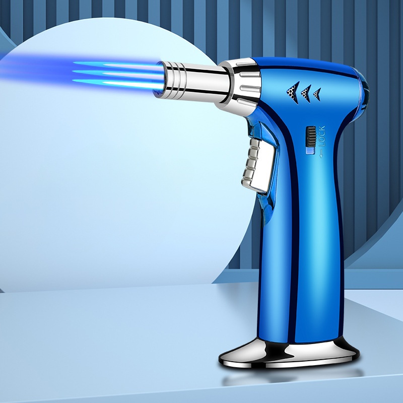 Direct three fire blue flame lighter spray gun windproof cigar barbecue outdoor kitchen portable