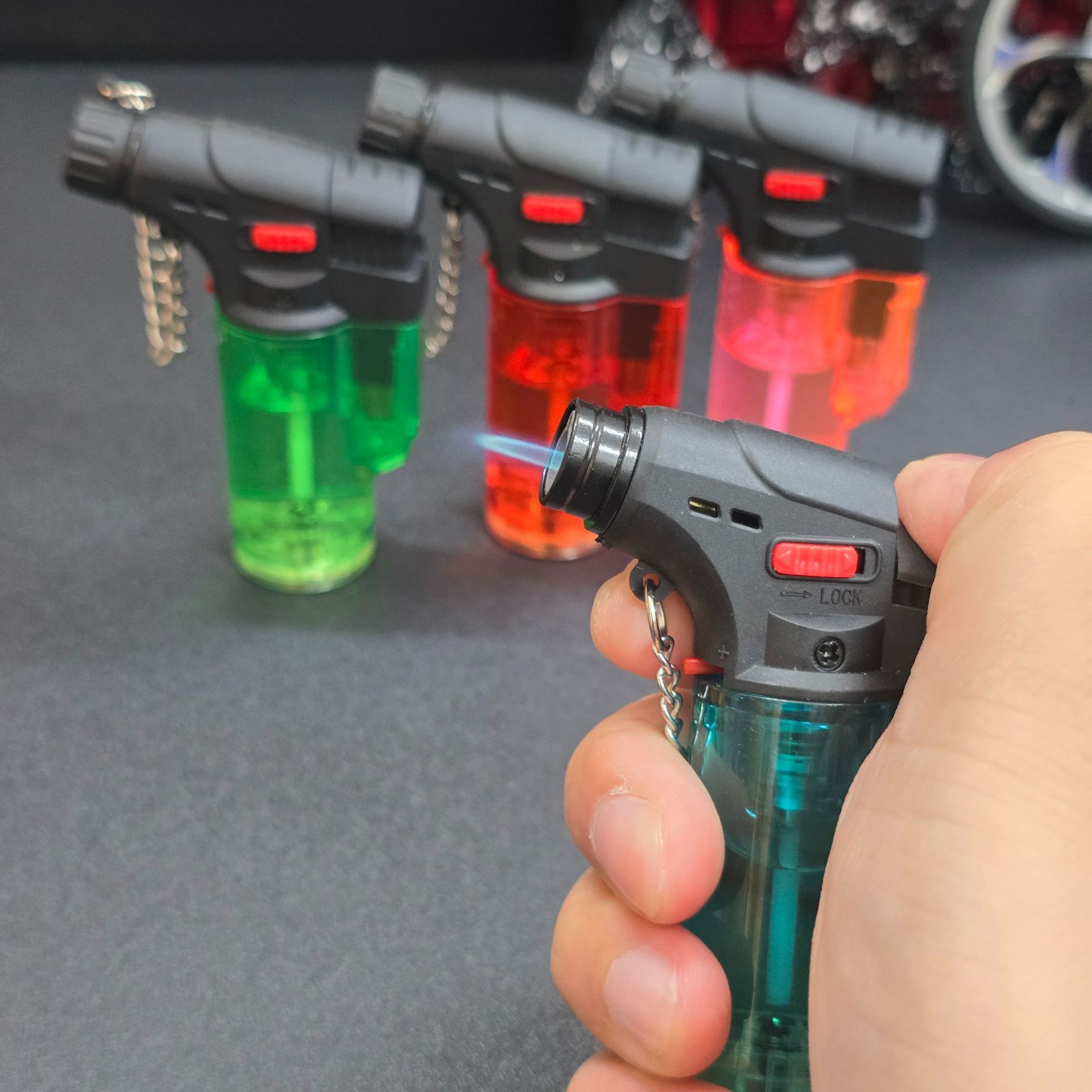 Gradient creative elbow straight-pull small spray gun plastic windproof inflatable lighter cigarette