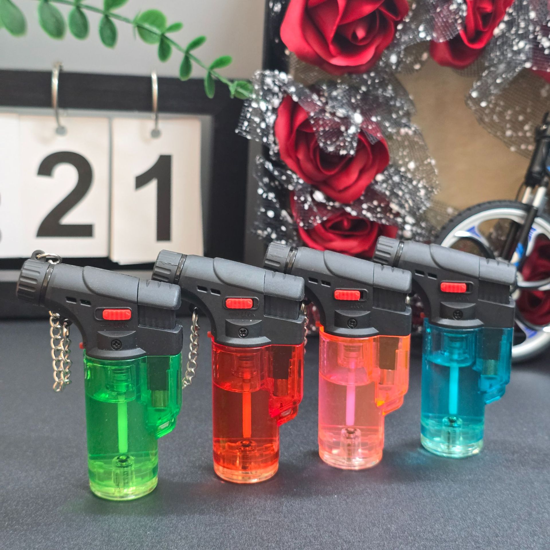 Gradient creative elbow straight-pull small spray gun plastic windproof inflatable lighter cigarette