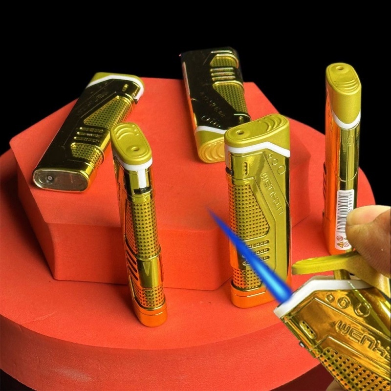 New metal direct impact windproof lighter  wholesale blue flame thickened inflatable 