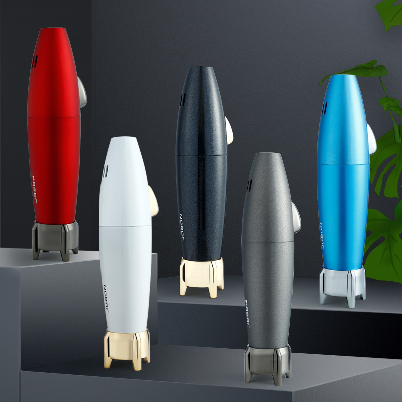 creative-rocket-missile-shaped-lighter-blue-flame-direct-windproof-metal-lighter-wholesale