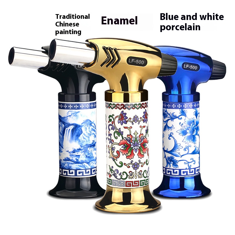 Metal welding gun lighter enamel blue and white porcelain new products hot-selling spray gun lighter