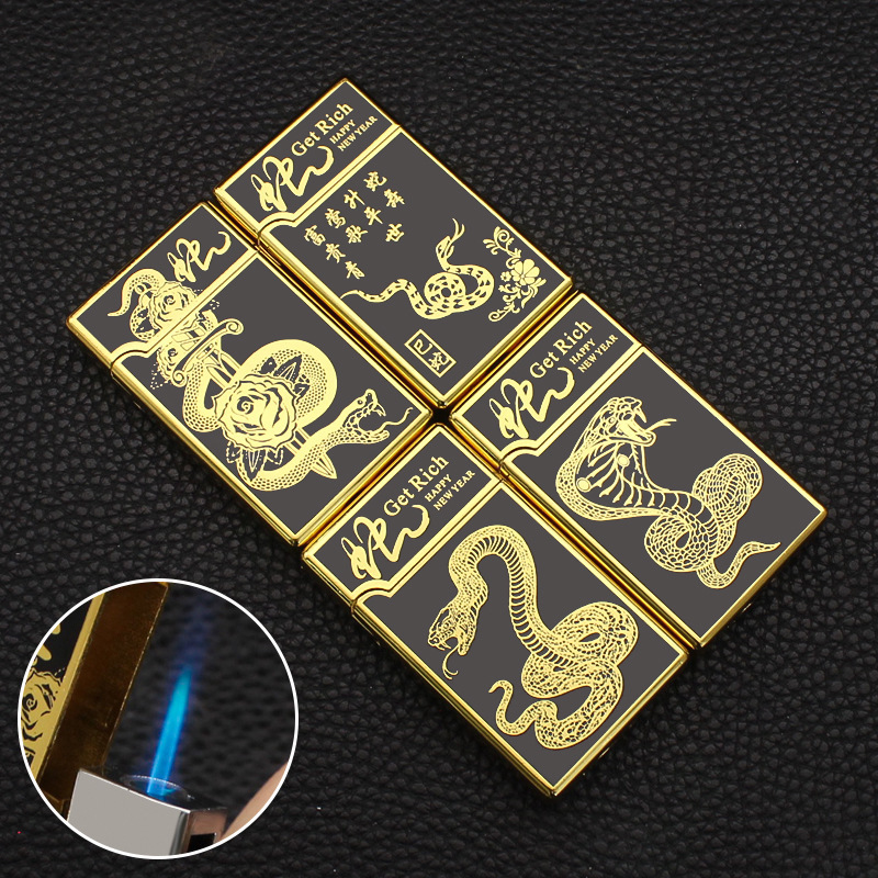 New aloud snake pattern direct lighter metal windproof blue inflatable