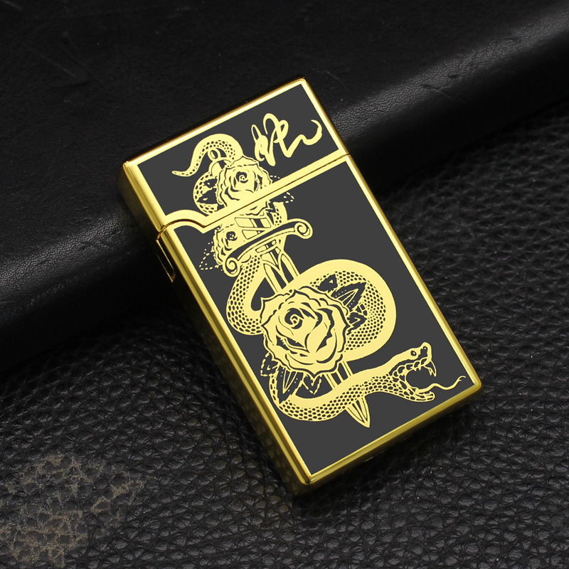 New aloud snake pattern direct lighter metal windproof blue inflatable