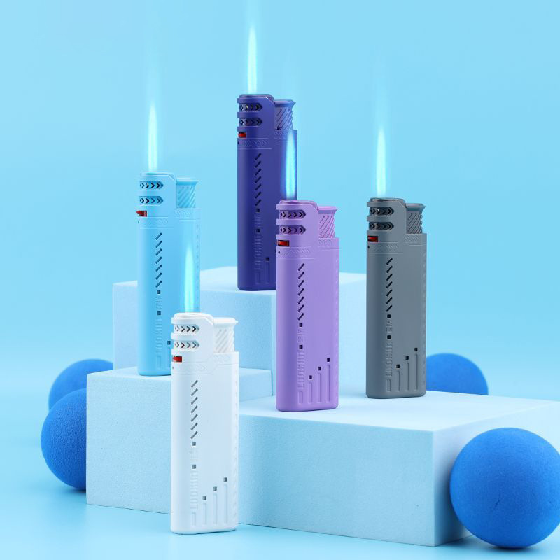 New windproof lighter straight blue flame metal explosion-proof advertising customization