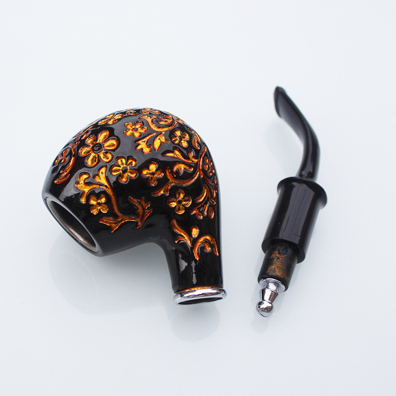 Bakelite curved carving cleaning filter pipe classic black carving tobacco pipe