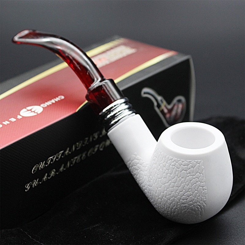 white-resin-pipe-straight-through-type-imitation-sesapwood-bakelite-pipe-creative-gift-type-dry-pipe