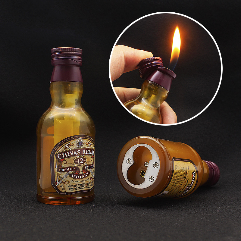 Multifunctional beer bottle opener shape inflatable open flame lighter creative wine bottle lighter 