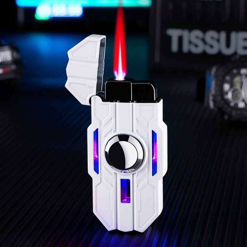 Trendy toy mecha can rotate luminous windproof red flame fingertip decompression gyro lighter 