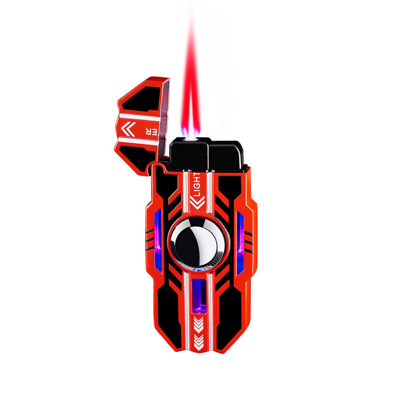 Trendy toy mecha can rotate luminous windproof red flame fingertip decompression gyro lighter 