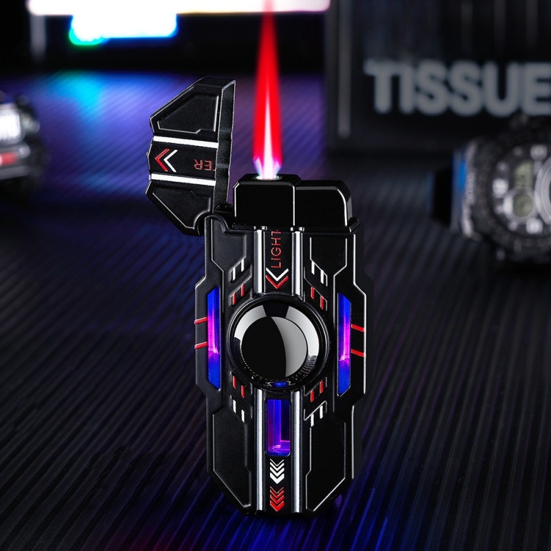 Trendy toy mecha can rotate luminous windproof red flame fingertip decompression gyro lighter 
