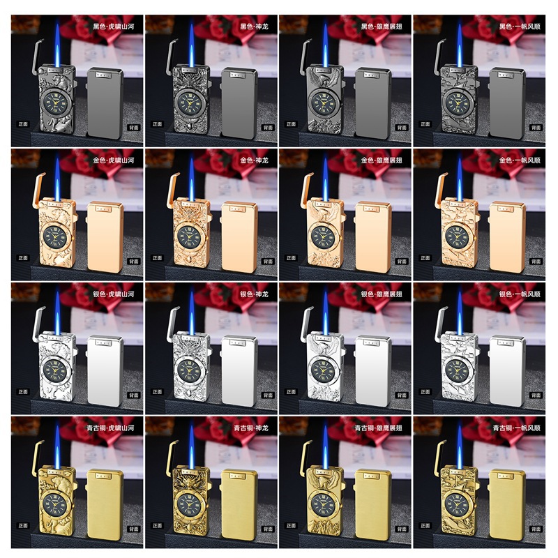 New lighted quartz dial clock lighter metal inflatable kerosene direct impact windproof