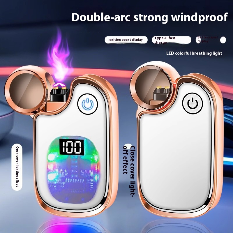 New dual arc windproof cigarette lighter intelligent chip pulse digital display mode Type-c fast 