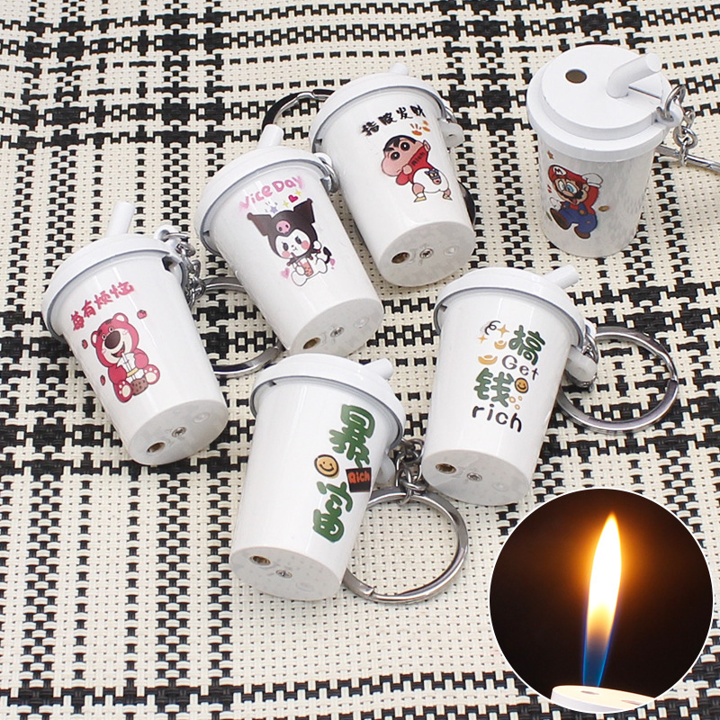 Novel cartoon pattern milk tea cup lighter plastic metal open flame