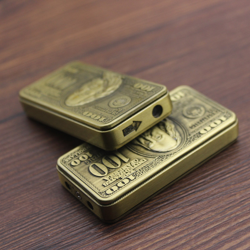 Creative USD 100 Metal Inflatable Lighter Windproof Red Flame Personalized Pull-down Wholesale