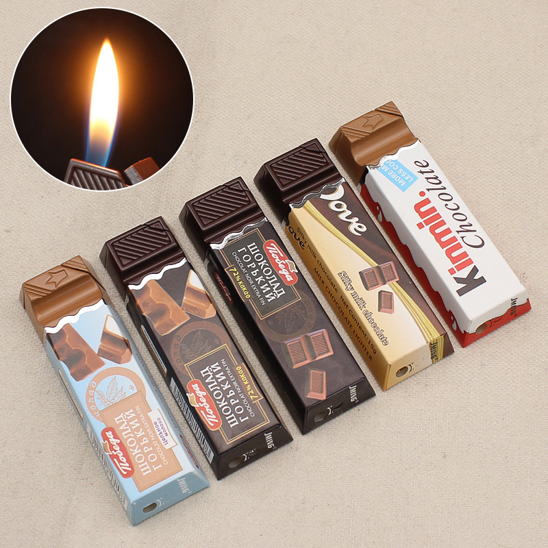 Novel chocolate creative open flame lighter personalized electronic inflatable lighter