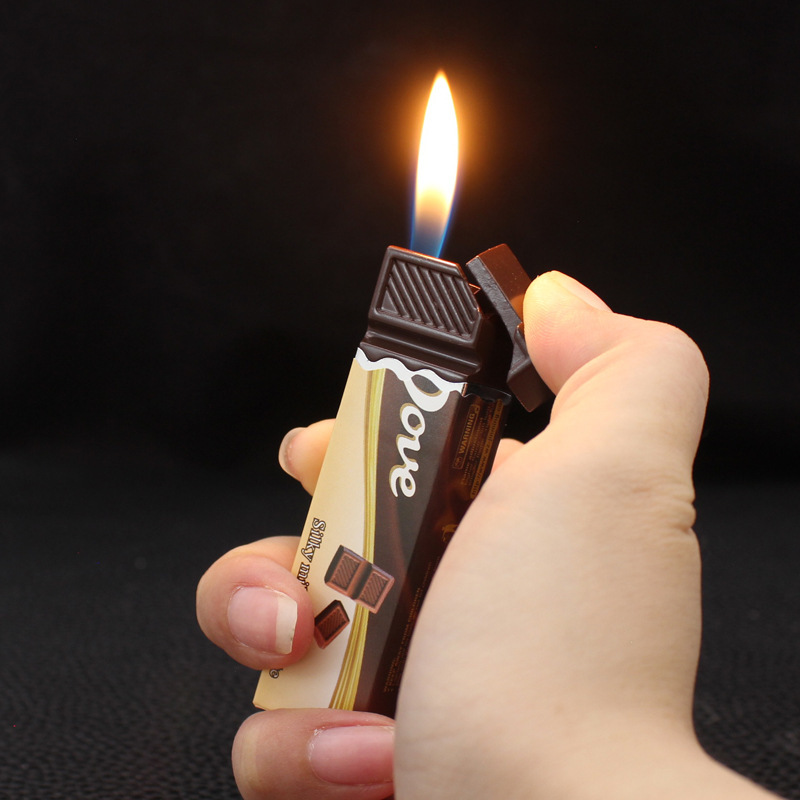 Novel chocolate creative open flame lighter personalized electronic inflatable lighter