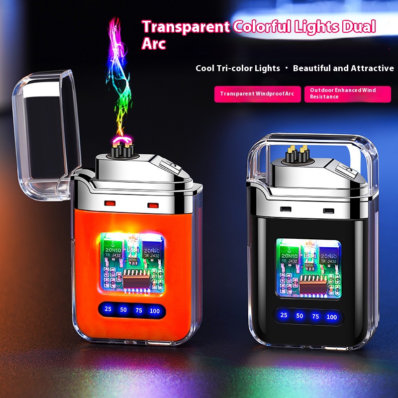 Rechargeable lighter electronic outdoor windproof transparent double arc high-end arc lighter