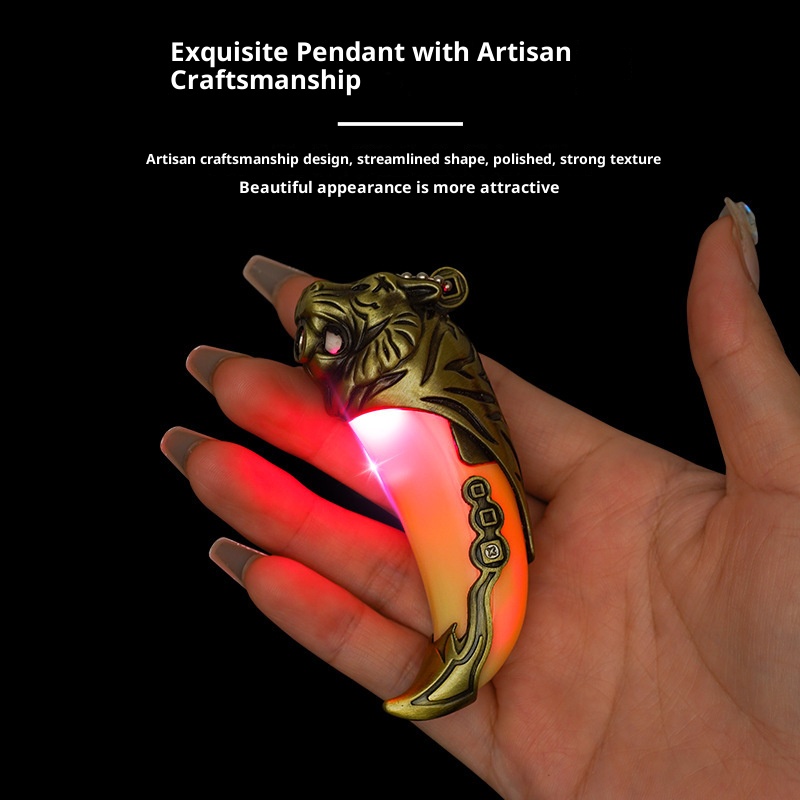 Dragon tooth and tiger tooth pendant windproof lighter keychain small straight inflatable windproof 