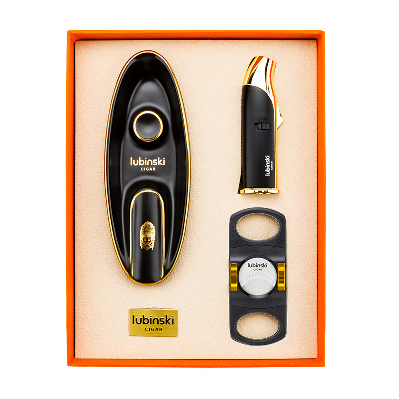 Lubinski cigar set cigar cutter lighter ashtray three-piece set LUBINSKI cigar tool gift set